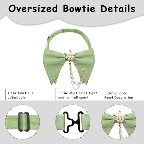 Image of Oversized Bow Ties for Men, Adjustable Bow Tie Pre-tied Bowties Pearl Decoration Bowtie for Tuxedo Wedding Party Prom