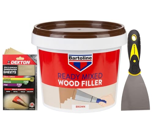 Wood Filler Brown 500g with 3 Filling Tool & Sandpaper Interior & Exterior Quick-Drying Flexible & Paintable Wood Repair Putty for DIY & Woodwork Cracks Holes & Gaps