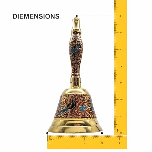 Trinity Designs 7 Inch Brass Ghanti Pooja Bell - Indian Traditional Carving, Premium Feel - Meditation Bell for Home Temple - Brass Hand Bell for Puja Items thumbnail 11
