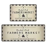 Falflor 2PC Farmhouse Anti Fatigue Kitchen Rug and Mats Buffalo Plaid PVC Kitchen Floor Mats Set Hea
