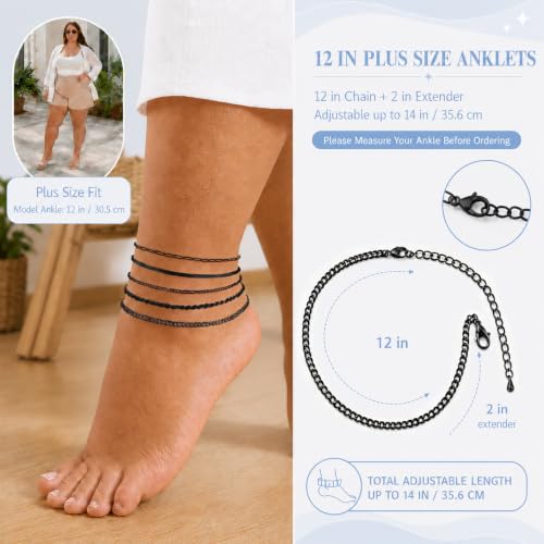 Image of AOZEL Gold /Silver Plated Anklet Bracelets for Women Waterproof Plus Size Cuban Link Chain Ankle Bracelet for Large Ankle 9-12inch