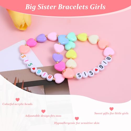 Big Sis Bracelet Sister Announcement Acrylic Initial Beaded 2 Pcs Colorful Bracelets with Heart Charm Birthday Christmas Halloween New Year Gift Letter Beads Bracelet for Sister Jewelry4