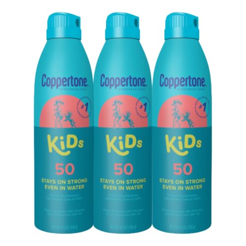 Coppertone Kids Sunscreen Spray SPF 50 Water Resistant Spray Sunscreen for Kids Free From Oxybenzone Octinoxate PABA and Dyes Pediatrician Recommended Sunblock 5.5 Oz Can Pack of 3