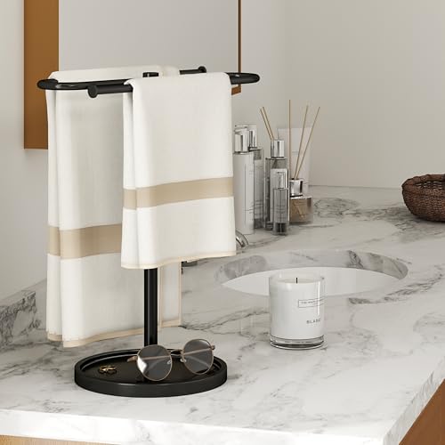 Foto de Toallero de acero inoxidable para encimera de baño, barra de toalla de pie en forma de S con capacidad para 2 toallas para encimera de cocina, color negro (imagen 6)