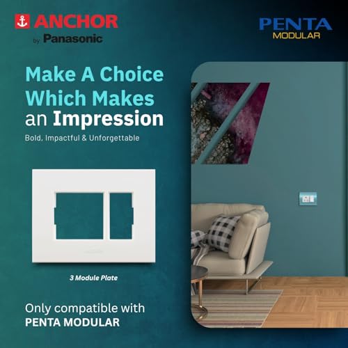 Image of Anchor by Panasonic Penta Modular Regular 3 Module Plate for Switch Board, 10 Years on Site Warranty (White, 65903)