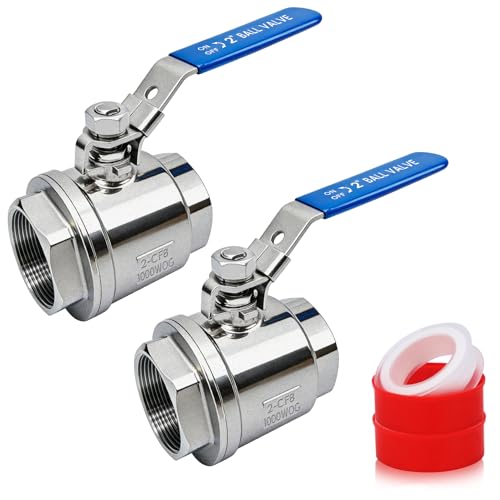 TAOKIHAI 2Pack 2" 304 Stainless Steel Ball Valve NPT Female, Heavy Duty Full Port Shut Off Ball Valve with Locking Device, 1000 WOG Water, Oil, and Gas Application, 2-Piece Construction, Vinyl Handle by TAOKIHAI - Used condition - US$52.66