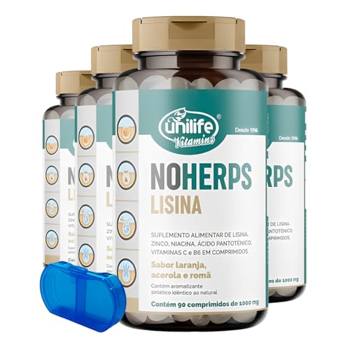 Lisina NoHerps Unilife Sabor Laranja Acerola Romã 5un + Porta Cápsulas