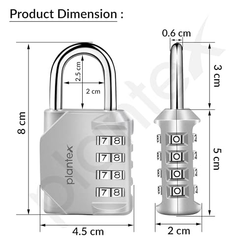 Image of Plantex 4 Digit Combination Number Metal Lock /Zinc Alloy Locks for Luggage /Locks for Travel Bags for Luggage /Locks for Cabin Luggage /Travel Essentials - Pack of 2 (Silver)