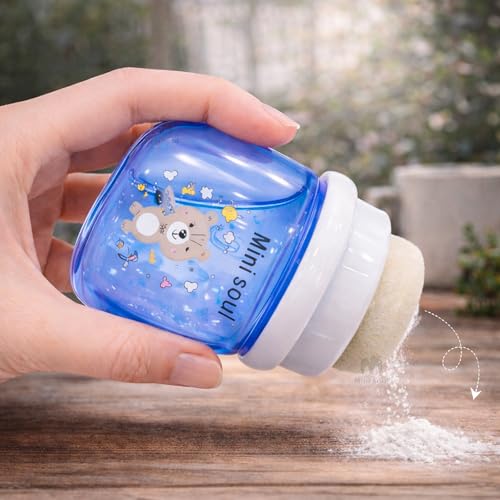 Image of Baby Powder Puff with Container Soft Feather Sponge Powder Applicator for Newborn & Infant Transparent Refillable Case Mess-Free, Leak-Proof, Baby-Safe Powder Puff for Kids Blue