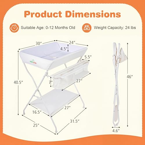 Image of HONEY JOY Changing Table, Folding Nursery Organizer with Open Shelf & Safety Belt, Portable Diaper Changing Station for Newborn (Beige, Basic)