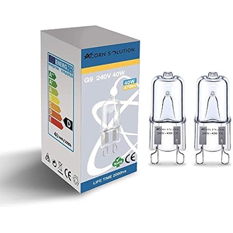 AcornSolution 2 x G9 28 watt = 40W Halogen Pin Base Light Bulbs Clear Capsule 2800K Warm White for Oven and Microwave Oven Cooker Bulb Applications (40W) Cover