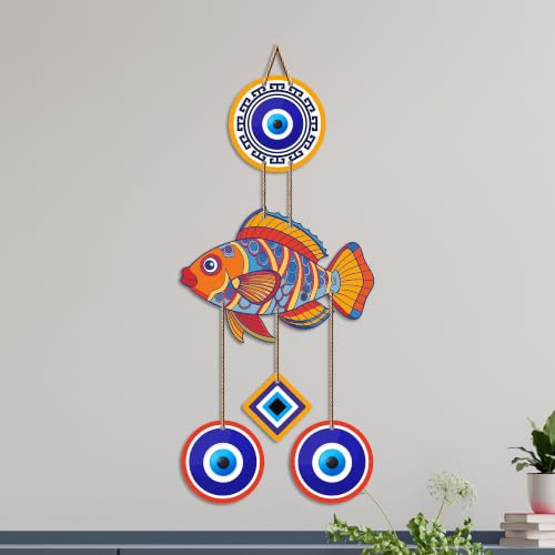 Image of Artvibes Fish Nazar Battu Wall Hanging for Home Entrance | Evil Eye MDF Decorative Wall Art | Vastu Inspired Decor for Living Room | Office | Hallway | Lucky Charm Housewarming Gift (WH 8537N)