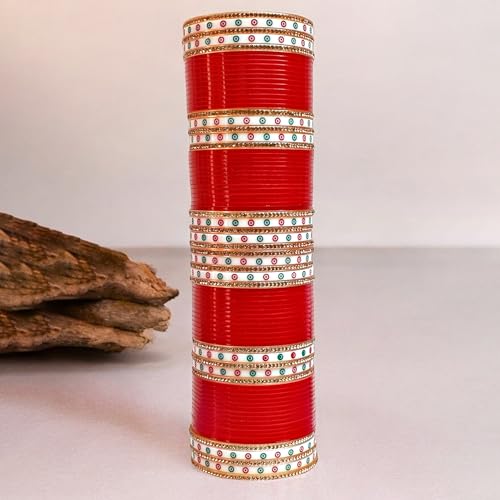 Lucky Jewellery Bridal Bangle Set Red Designer Chura Punjabi Choora Fashion Jewellery Chuda For Women (792-M1C1-LEENA-R)