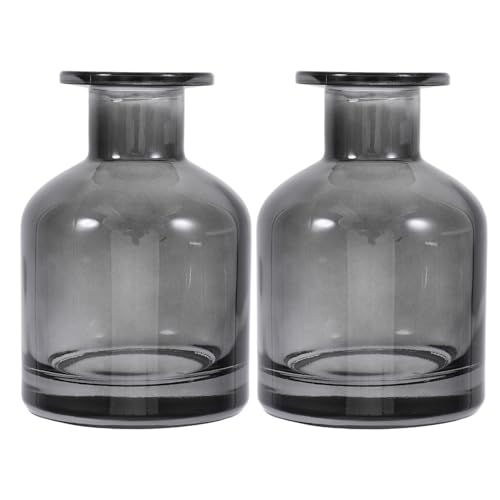 HOMSFOU Glass Diffuser Bottles: 2 Pcs Empty Reed Diffuser Container Refillable Aromatherapy Jars Replacement Bottles for DIY Home Fragrance & Essential Oils 150ml/5oz (Dark Grey)