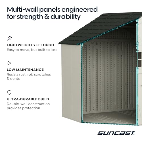 Suncast 8x7 Ft. Outdoor Storage Shed - Large Resin Shed with Floor, Lockable Double Doors, & Skylights. 378 Cu Ft Tremont Garden Sheds & Outdoor Storage for Lawn Tools, Riding Mowers, Bikes, & More - image 7