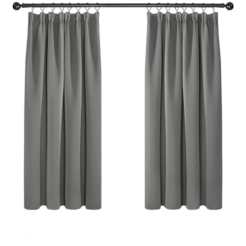 Deconovo Super Soft Pencil Pleat Curtains Grey, Thermal Insulated Energy Saving Blackout Curtains, Tape Top Curtains for Bedroom, 66 x 63 Inch, Light Grey, One Pair
