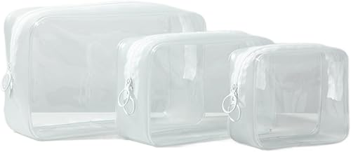 Bolsa de aseo aprobada por la TSA, paquete de 3 bolsas transparentes para artículos de tocador para viaje, bolsa de maquillaje de tamaño cuarto de