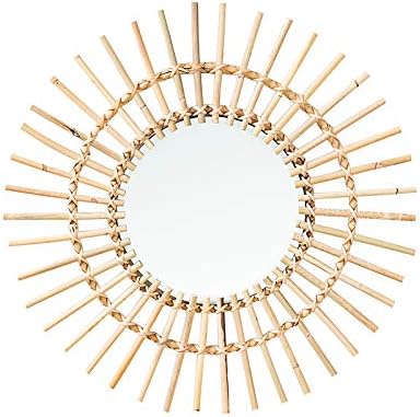 KINO 23 Inch Halo Round Decorative Mirrors Rattan Bamboo Woven Wall Decor Hanging Mirror - Nordic Style Home Decor