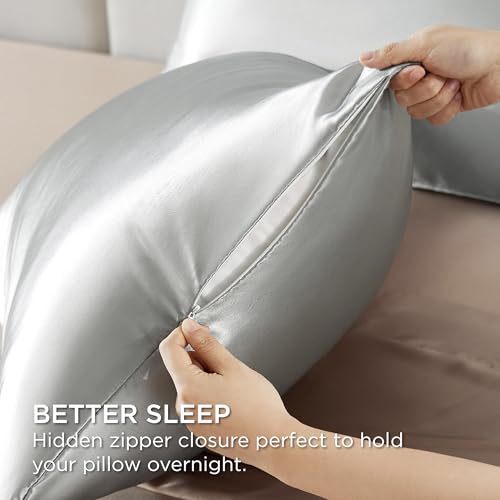 Image of Bedsure Satin Pillowcase with Zipper, Pillow Cases Queen Size Set of 2