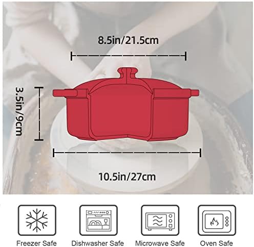 FE Casserole dishes with lids, 21.5 x 9cm, 2L Ceramic Round Oven Dish For Home Kitchens, Lace Emboss Baking Dish for Dinner, Banquet and Party(Red)