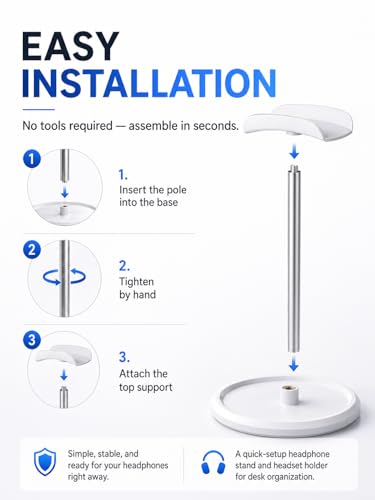 NQQNQQ Headphone Stand【1PACK】 Headphone Holder with Storage Tray Compatible for Max Pro, Beats, Bose and Most Gaming Headphones. 【No Tools Required】 YO-2 (White) - image 3