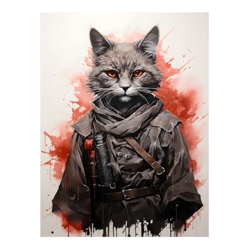 Peinture diamant 5D chat en uniforme POLIUAWS | Kit broderie cristal 30x40 cm