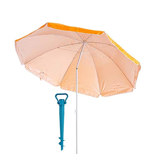 LOLAhome Sombrilla Playa con Soporte de Acero de Ø 180 cm (Naranja)