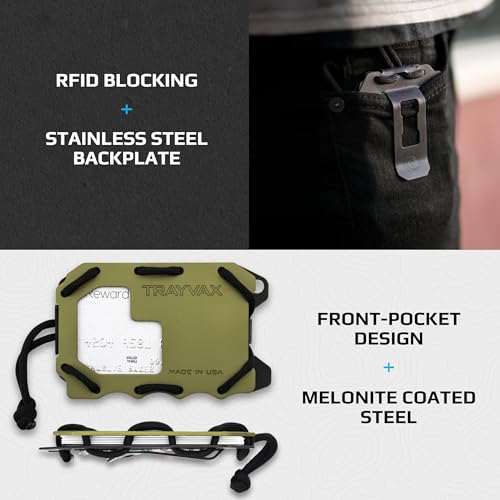 Trayvax Original 2.0 Wallet, RFID Front Pocket Tactical Metal Credit Card Holder with Money Clip, Slim Minimalist Wallet for Men and Women, OD Green4
