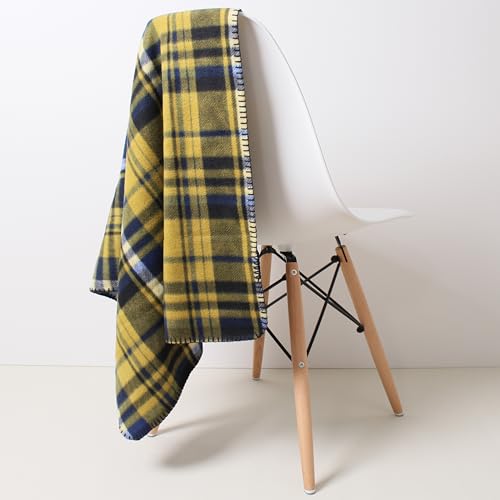ブランケット 膝掛 チェック かるい 学生 デスク 卒業式 参観 猫 犬 ペット 洗える (イエロー)