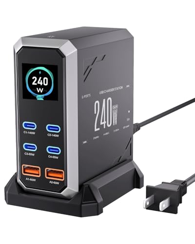 USB C Charger Block, 240W GaN USB C 6-Port Charger Station, Laptop Power PD Adapter with Touch...