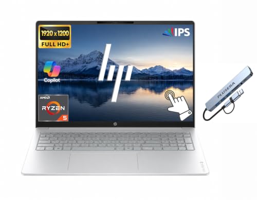 Image of HP OmniBook 3 Laptop Computer, 16 inch FHD+ IPS Touch Screen Business Laptop, Windows 11 Pro, 2TB PCIe SSD, 8GB RAM LPDDR5, AMD Ryzen 5 40 Processor, Numeric Keypad, PLUSERA 8-in-1 Hub, Glacier Silver
