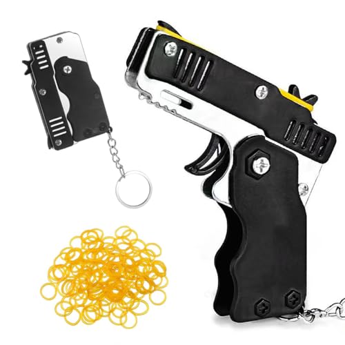 MQLSAERI Jouets de Pistolet à Bande de Caoutchouc Pliable 2 Pièces avec 120 Pièces Bandes de Caoutchouc Élastiques Souples Porte-clés de Pistolet de...