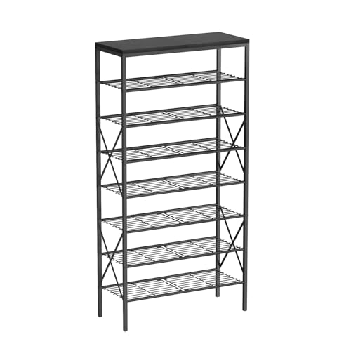 Image of 8 Tiers Shoe Rack, Large Capacity Shoe Rack Holds 32 Pairs of Shoes, Durable and Stable, Adjustable Metal Shelf Stackable Shoe Shelf for Entryway, Hallway, Living Room, Closet