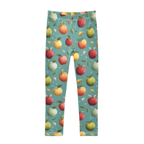 Girls Leggings Apples Leaves Teal Soft Toddler Leggings for Girls Kids Pants Size 4T-10T