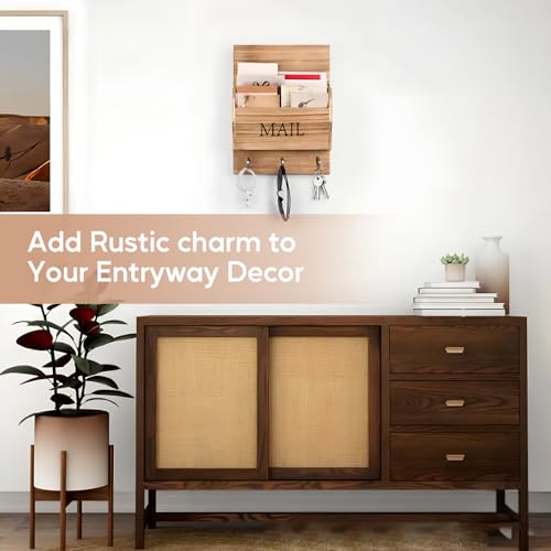 GAESHOW Post Organizer, Briefständer Holz Wand mit Haken, 2 Fächer Zeitschriftenständer Wandmontierter für Büro, Post, Zeitschriften, Briefpapier, Ordner, Organisation