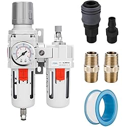 Aparato Para Filtrar Agua NANPU 1/2´´ BSP Filtro, Regulador y Aparato Lubricantes de Aire, Separador de Agua y Reductor de Presión, Elemento de Latón de 5 μm, Drenaje Semiautomático, Soporte de Metal, Manómetro de 0-10 Bar