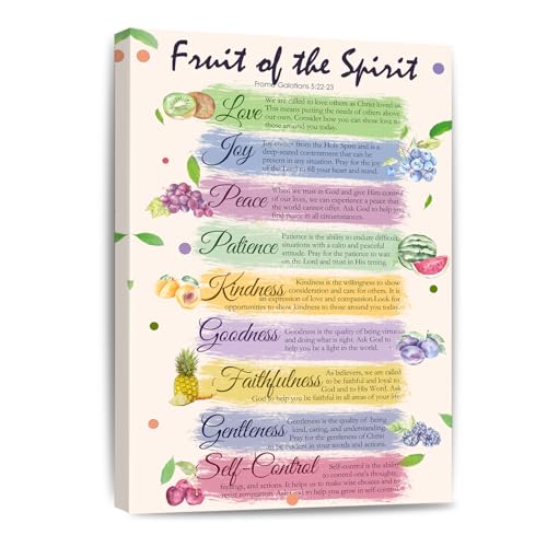 Galatians 5:22-23 Fruit of The Spirit Canvas Wall Art Bible Verse Christian Painting Wall Decor for Home Office Bedroom Poster Framed 8 * 12 Inch
