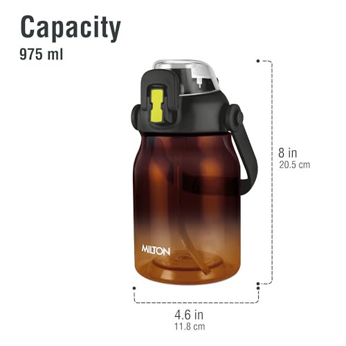 Image of MILTON Juwel 1000 Premium Crystal Clear Unbreakable Material Sipper Water Bottle | BPA Free | One-Touch Open |Leak-Proof | Sturdy Handle Cum Mobile Holder | Ideal for Office, School, Gym, 975ml, Black