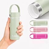 Exllena γUpgradedγ Ceramic Lined Small Insulated Water Bottle 6.8oz/200ml with Adjustable Silicone HandleβSmall Flask for Hot & Cold Drinks, Ideal for Purse, Lunchbox...(Mint Chill)