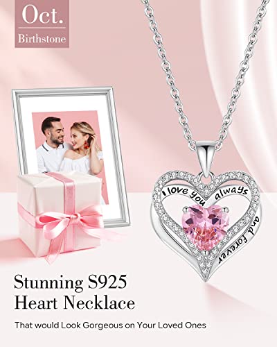 S925 Sterling Silver Necklace For Women, Birthday Necklaces Gifts For Wife Woman, Wedding Anniversary Jewelry 18K White Gold Filled, Unique Love Gift For Her, October #TOP2