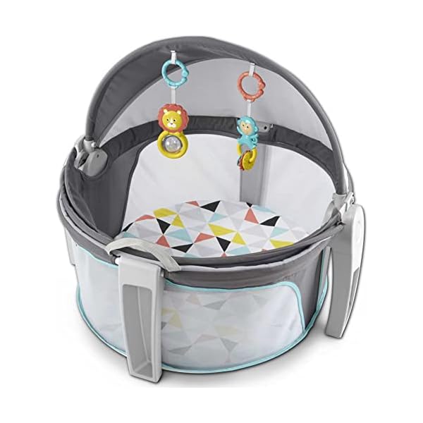 Fisher-Price Portable Bassinet On-The-Go Baby Dome, Travel Play Space with Developmental Newborn Toys & Canopy, Windmill