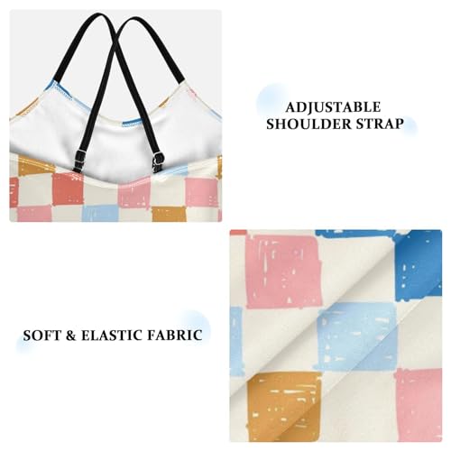 Stripe Checkerboard Girls One Piece Swimsuits Organic Check Sport Halter Swimwear Beach Bathing Suit 5-6T3