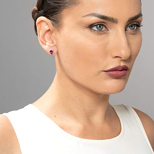 Peora Solid 14K White Gold Amethyst Earrings for Women, Genuine Gemstone Solitaire Studs, 7x5mm Pear Shape, 1 Carat total, Friction Back, Hypoallergenic Gold Stud Earrings,2