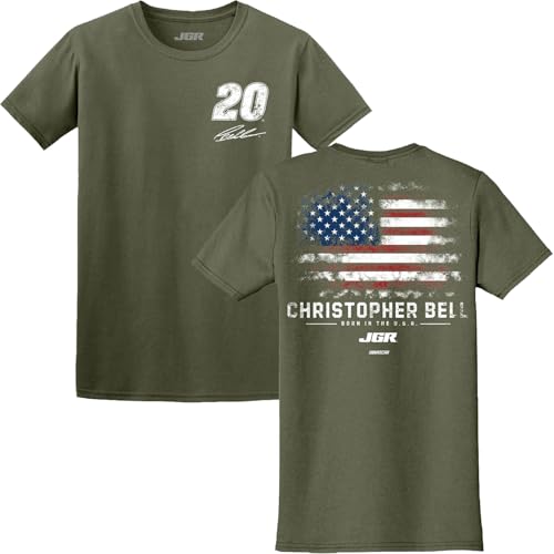 Checkered Flag Sports Christopher Bell 2026 Born in The USA Military Green #20 T-Shirt (US Alpha X-Large Regular Regular)