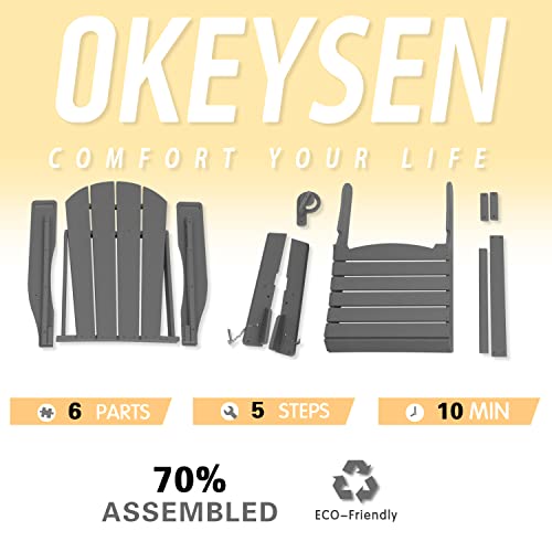 Okeysen Adjustable Adirondack Chair Folding Plastic Outdoor Fire Pit Chair Weather Resistant 3-Positons Patio Chair With Cup Holder For Outdoor Porch Garden Backyard Deck And Pool, Gray #TOP5