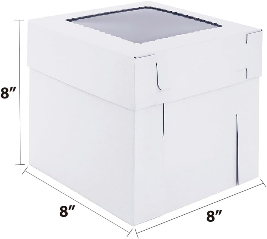 Tall Cake Boxes for Tier Cakes,8x8x8 Inch [12Pack ] Thick Sturdy Cake Box with Window, White Cake Carrier,Disposable Cake Containers