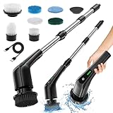 電動スピンスクラバー、クリーニング用スピンブラシ、コードレスシャワースクラバー 450RPM 強力なクリーニング、7種類の交換可能なブラシヘッド付き 自宅/浴室/床/窓/車の掃除に (ブラック)