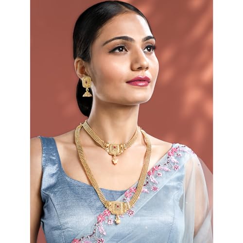 Image of Peora Gold Plated Bridal Jewellery Set with Kamarband Gift for Women Indian Traditional Ethnic Wedding