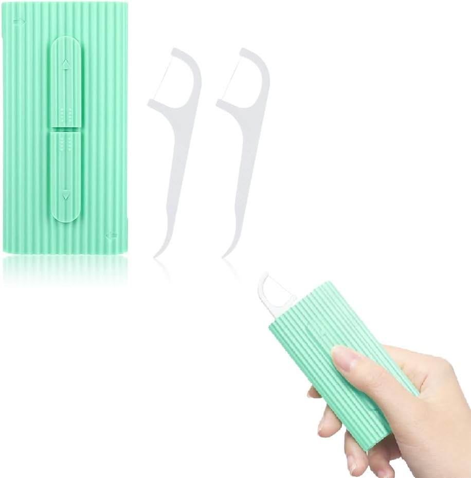 Dental Floss,Portable Dental Floss Case with 50 pcs Tooth Cleaning Toothpicks,Travel Flosser Dispenser Storage Case,Refillable Holder Boxes for Teeth Cleaning(Green)