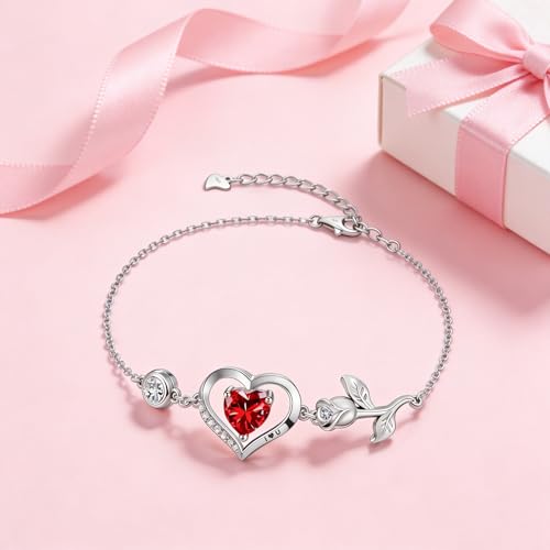 Image of 1CT Rose Heart Bracelet Moissanite Lab-Grown Sapphire Ruby Emerald&More 18K White Rose Gold Plated Anniversary Birthday Gift for Wife Girlfriend Mom Daughter Mothers Day Gift for Mom